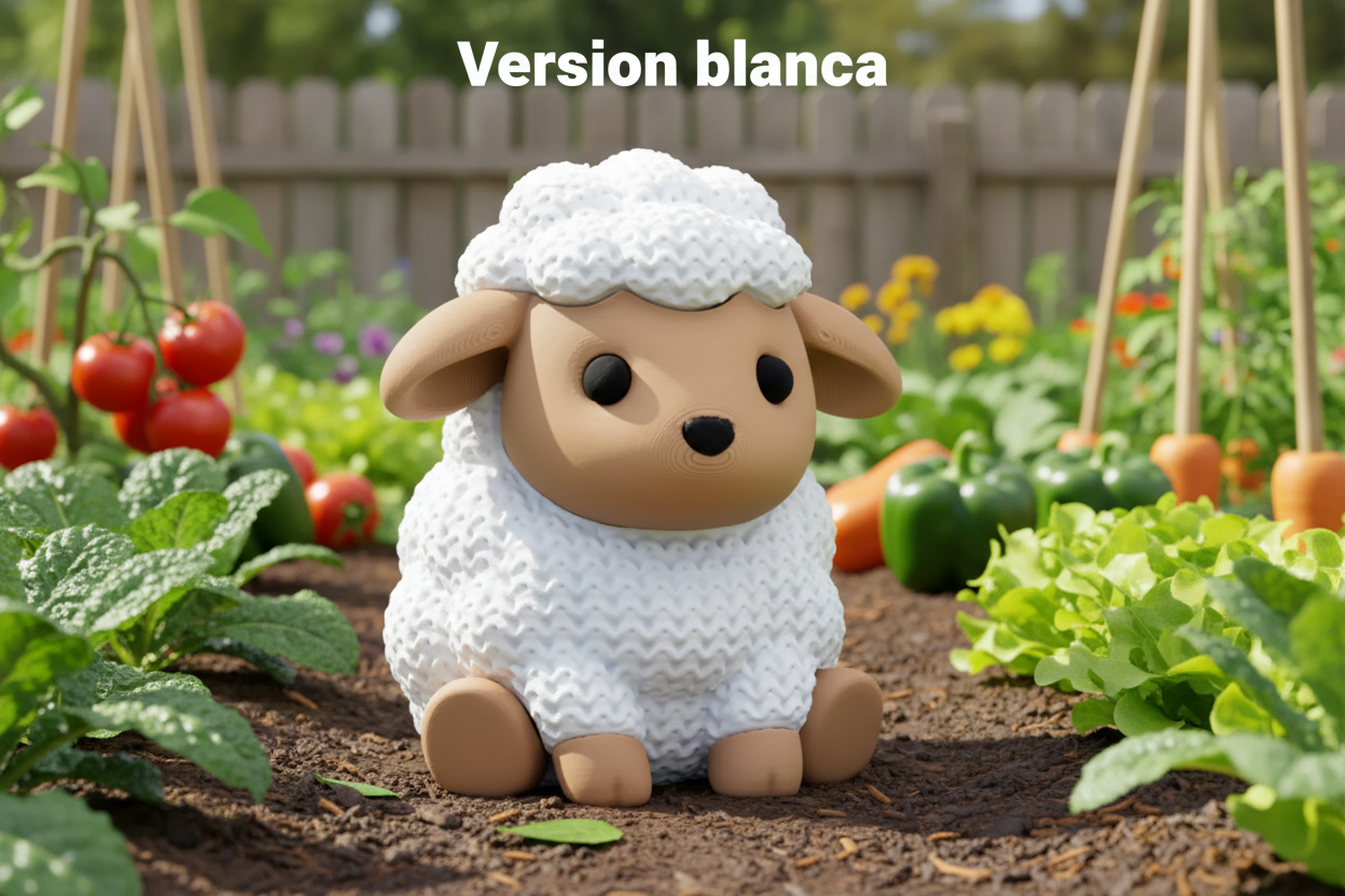 Figura de oveja 3D. Colección animales acabado tejido punto.