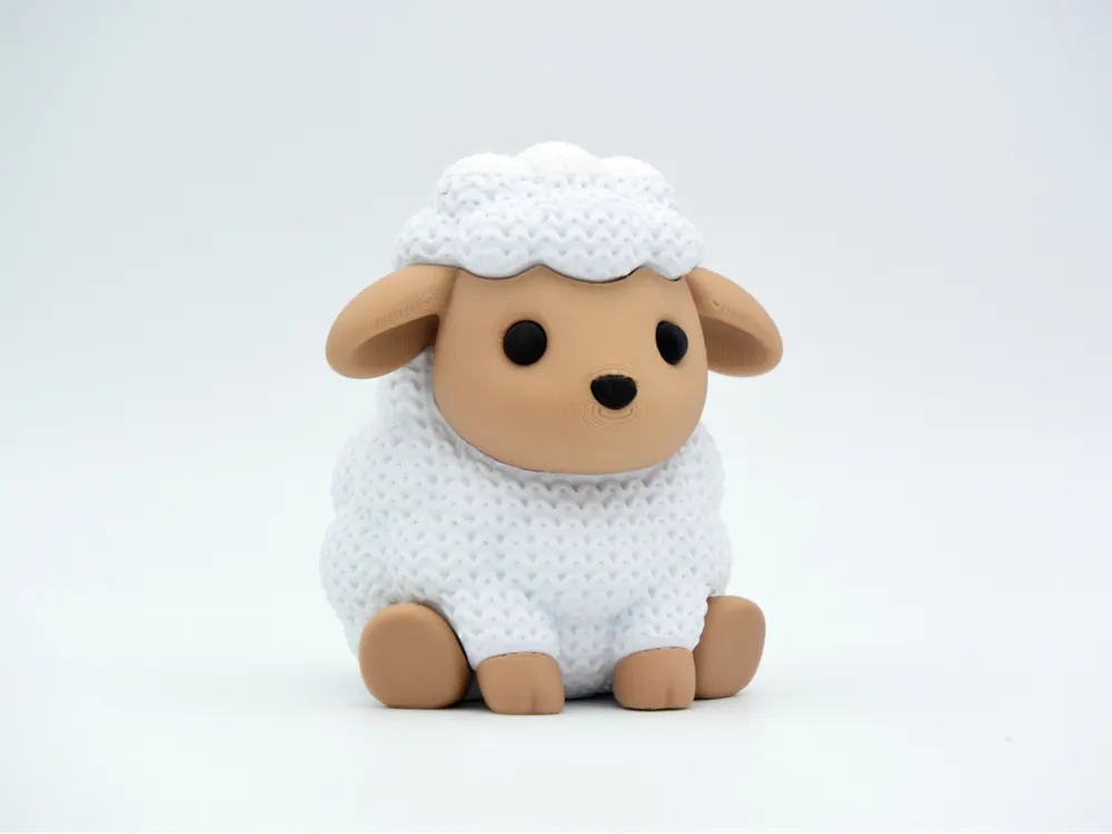 Figura de oveja 3D. Colección animales acabado tejido punto.